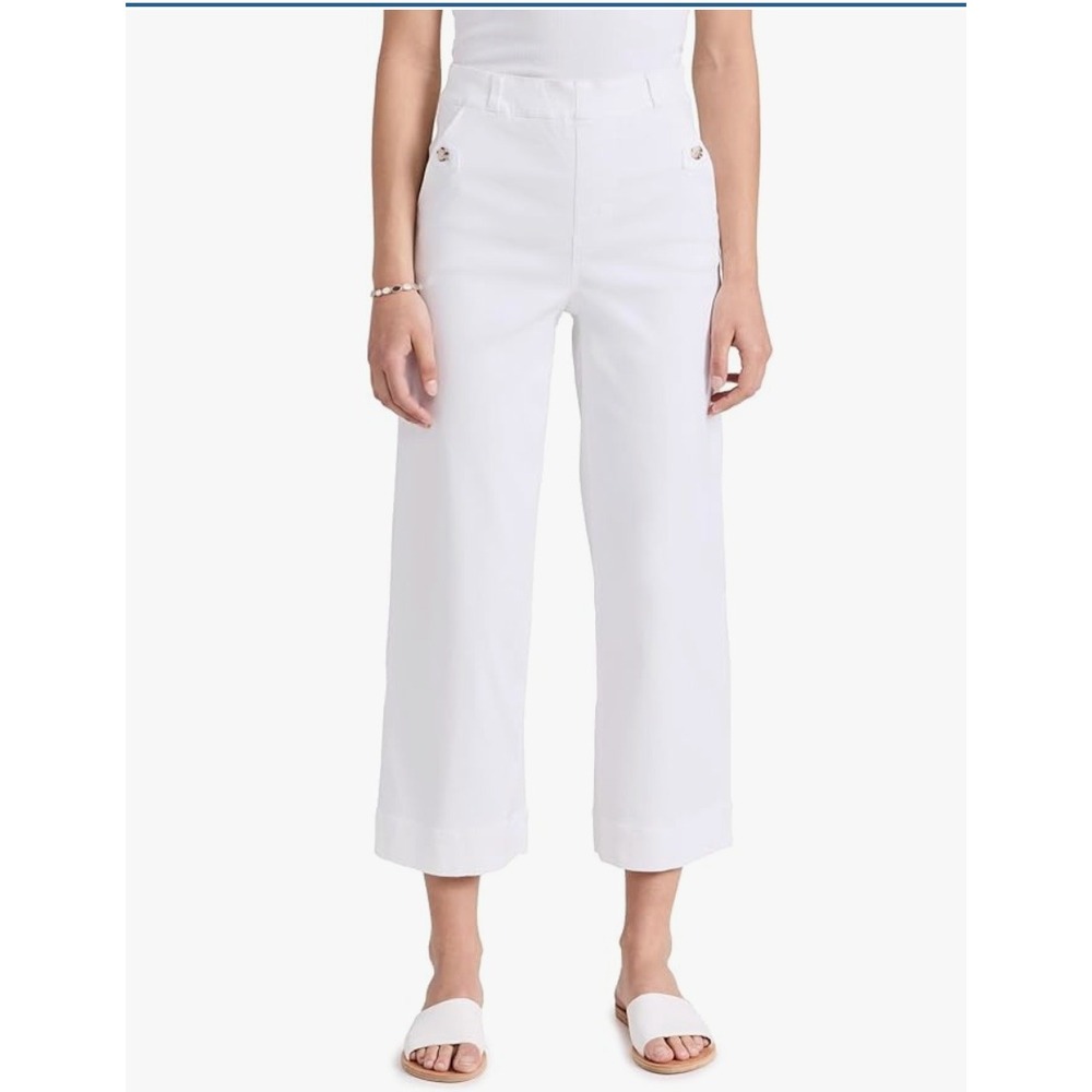 NWT SPANX Women Stretch Twill Cropped Wide Leg White‎ Pants Button Pocket 12